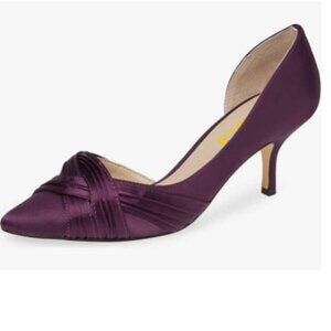 FSJ Purple Kitten Heels Pointed Toe Slip on Pumps D'Orsay Pleated Satin Shoes